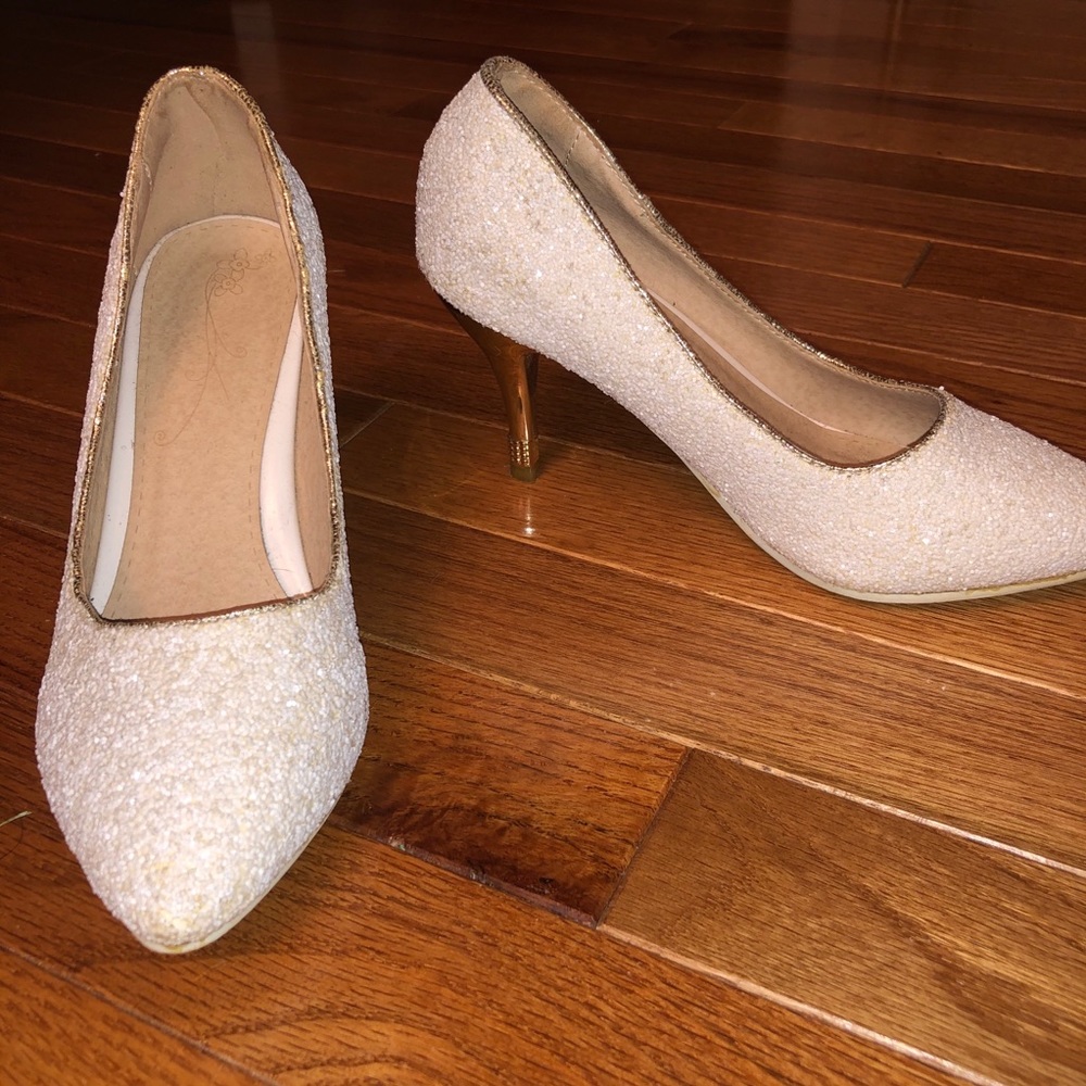 white sequined heels